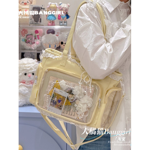 日系絲帶痛包大容量托特包包女jk甜美少女二次元透明大食量穀子包