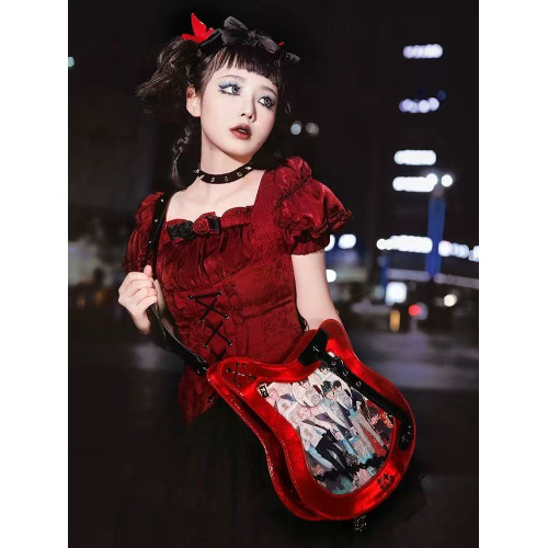 原創貝斯痛包鐳射斜背單肩包辣妹少女透明個性二次元潮流吉他包