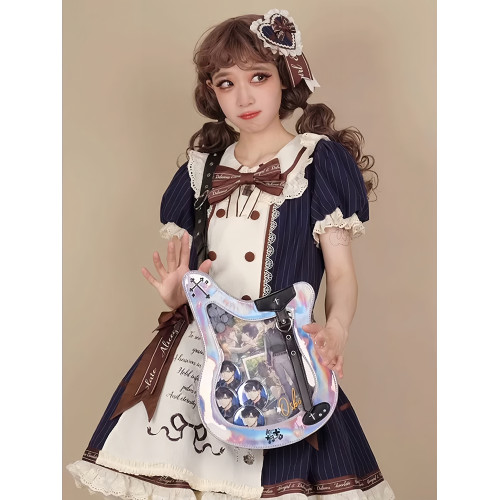 原創貝斯痛包鐳射斜背單肩包辣妹少女透明個性二次元潮流吉他包