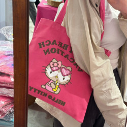 日本沖繩限定halo凱蒂單肩包高顔值kt貓墨鏡黑皮辣妹手提帆布包