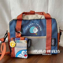 日系卡通可愛時尚單肩包兒童旅行包藍貓貓提袋學院風叮噹包斜後後背包