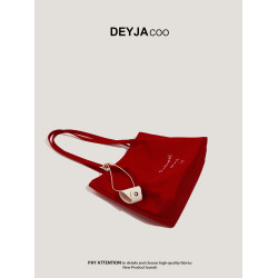 2025超火新款紅色帆布包托特包大學生上課通勤大容量單肩包女夏天