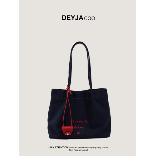 2025超火新款紅色帆布包托特包大學生上課通勤大容量單肩包女夏天