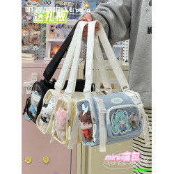 日系二次元百搭透明吧唧痛包10cm少女娃包休閒斜後後背包迷你手機小包
