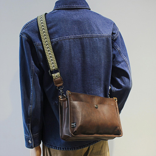 2025新款皮質小方包男通勤休閒單肩斜後後背包多口袋手機小包潮小挎包