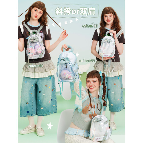 LOLA DESIGN天使波點雙肩痛包 斜背痛包日常出遊通勤曬娃吧唧後後背包