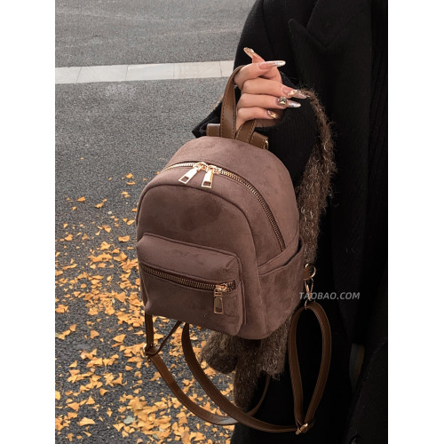 休閒復古麂皮絨女式雙肩包2026新款精緻迷你百搭後後後背包時尚小書包