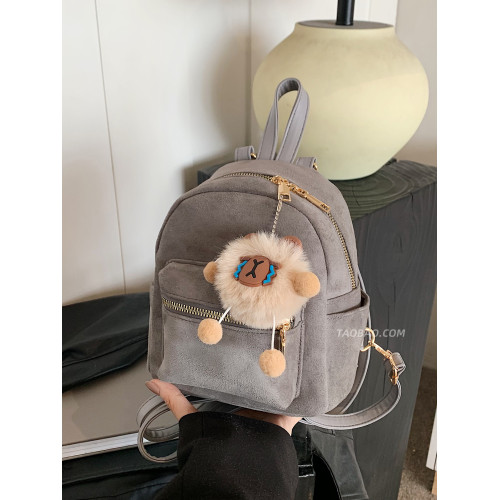 休閒復古麂皮絨女式雙肩包2026新款精緻迷你百搭後後後背包時尚小書包