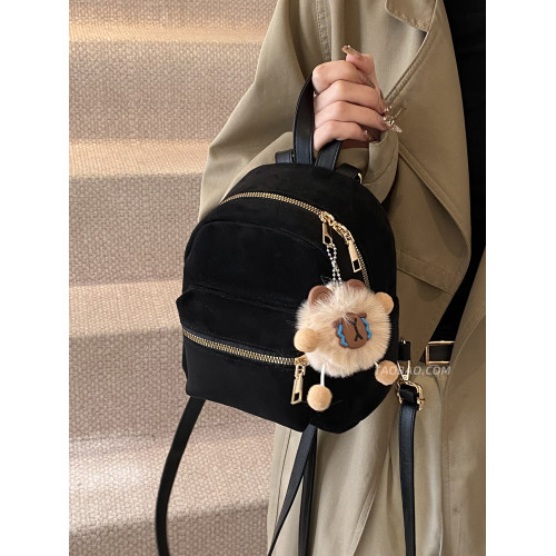 休閒復古麂皮絨女式雙肩包2026新款精緻迷你百搭後後後背包時尚小書包