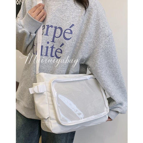 少女學生大容量上課郵差包女可愛吧唧透明痛包簡約百搭單肩斜後後背包 少女學生大容量上課郵差包女可愛吧唧透明痛包簡約百搭單肩斜後後背包