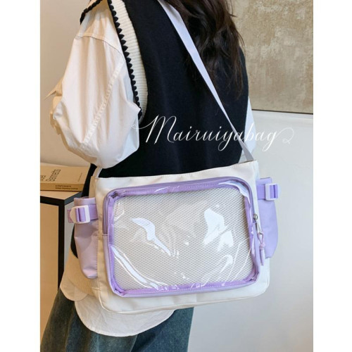 少女學生大容量上課郵差包女可愛吧唧透明痛包簡約百搭單肩斜後後背包 少女學生大容量上課郵差包女可愛吧唧透明痛包簡約百搭單肩斜後後背包