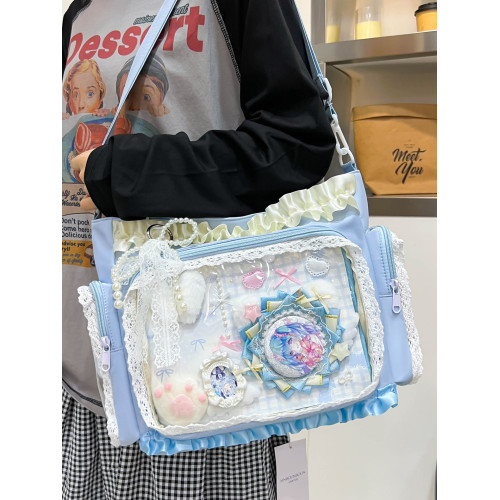 日系小清新二次元吧唧痛包可愛小學生初中生斜後後背包女孩補課單肩包