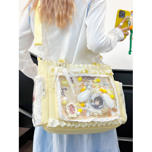 日系小清新二次元吧唧痛包可愛小學生初中生斜後後背包女孩補課單肩包