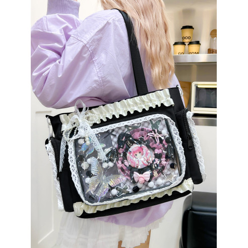 日系小清新二次元吧唧痛包可愛小學生初中生斜後後背包女孩補課單肩包