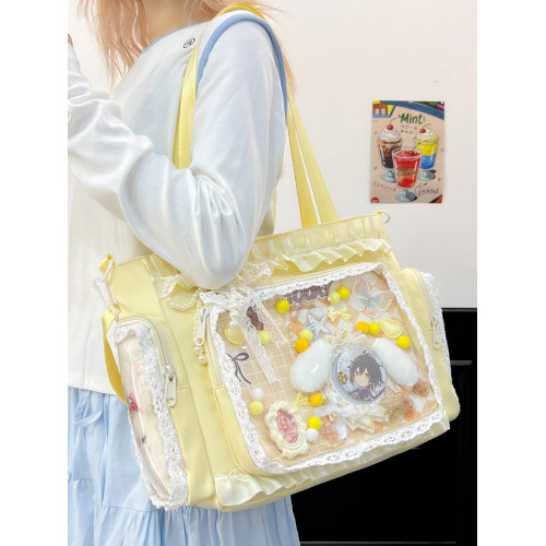 日系小清新二次元吧唧痛包可愛小學生初中生斜後後背包女孩補課單肩包