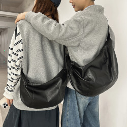 韓系ins復古軟皮褶皺餃子包慵懶風休閒百搭牛角單肩斜背大容量包