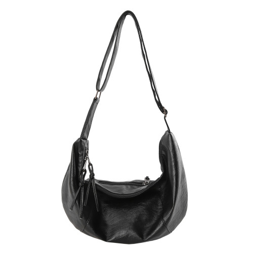 韓系ins復古軟皮褶皺餃子包慵懶風休閒百搭牛角單肩斜背大容量包