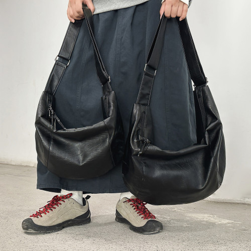 韓系ins復古軟皮褶皺餃子包慵懶風休閒百搭牛角單肩斜背大容量包