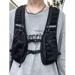 潮酷暗黑機能風戰術工裝馬甲背心包反光輕便騎行跑步收納手機包