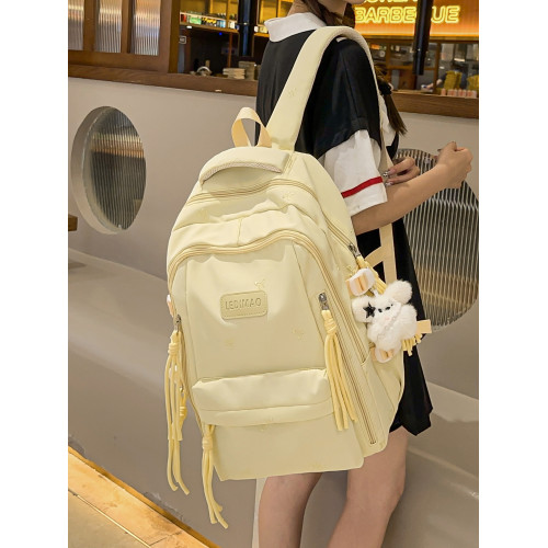 高顔值純色大容量書包女生初中生高中休閒雙肩包寬肩帶小學生後後背包