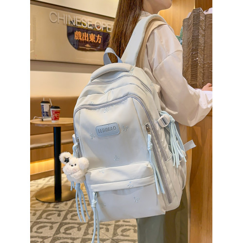 高顔值純色大容量書包女生初中生高中休閒雙肩包寬肩帶小學生後後背包