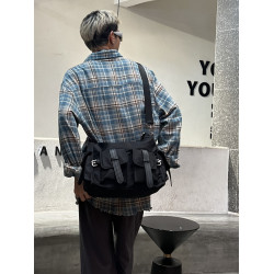 YUEN設計款ins大容量單肩通勤百搭街頭手提斜後後背包男女復古暗黑系