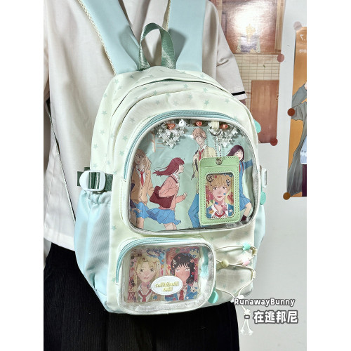 日系可愛透明痛包雙肩初中學生大容量書包女輕便吧唧15cm10cm娃包 日系可愛透明痛包雙肩初中學生大容量書包女輕便吧唧15cm10cm娃包