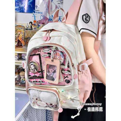 日系可愛透明痛包雙肩初中學生大容量書包女輕便吧唧15cm10cm娃包 日系可愛透明痛包雙肩初中學生大容量書包女輕便吧唧15cm10cm娃包