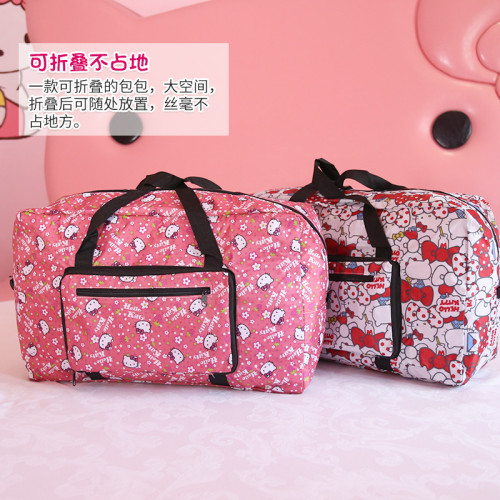 旅行包卡通可愛大容量可折曡手提包防水單肩包插拉桿旅行袋行李包