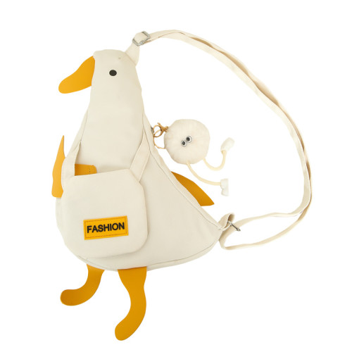 夏天夏季稀奇古怪可愛小鴨子手機包包女2026新款帆布胸包斜背後後背包
