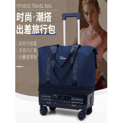 萬向輪旅行包可折曡行李箱輕便拉桿包大容量待産包潮行李袋帶滑輪