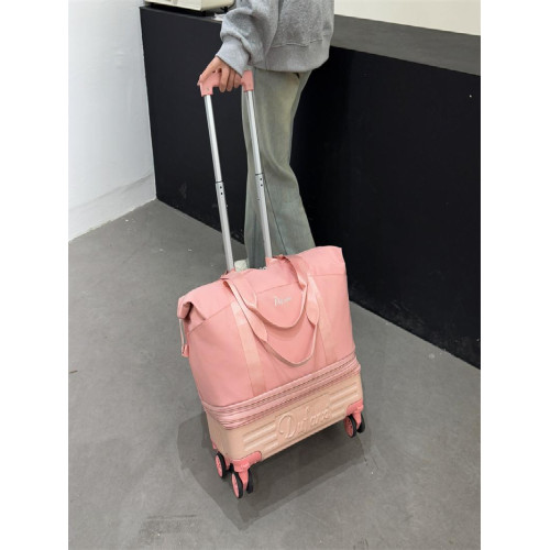 萬向輪旅行包可折曡行李箱輕便拉桿包大容量待産包潮行李袋帶滑輪