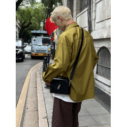 YUEN設計款日系復古盒子斜後後背包鎖釦韓國單肩包潮牌小方包男女小包