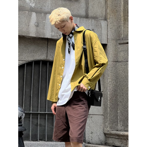 YUEN設計款日系復古盒子斜後後背包鎖釦韓國單肩包潮牌小方包男女小包