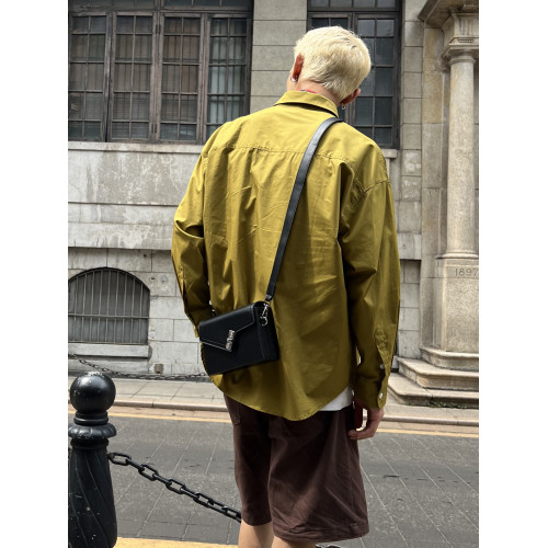 YUEN設計款日系復古盒子斜後後背包鎖釦韓國單肩包潮牌小方包男女小包