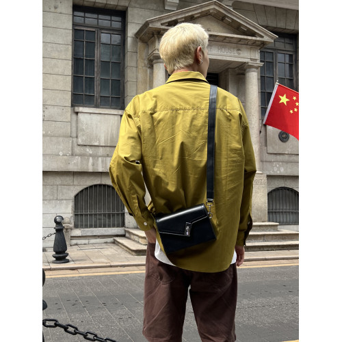 YUEN設計款日系復古盒子斜後後背包鎖釦韓國單肩包潮牌小方包男女小包