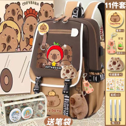 新款卡皮巴拉雙肩包大容量多功能休閒百搭小學生書包外出女孩後後背包
