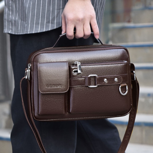 單肩包斜後後背包男款真皮男士商務休閒橫款牛皮公文包男款手提包後後背包