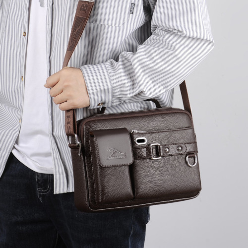 單肩包斜後後背包男款真皮男士商務休閒橫款牛皮公文包男款手提包後後背包