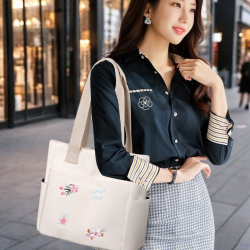 新款布包女學生輕便上寬補習包袋單肩百搭大容量托特手拎包通勤包