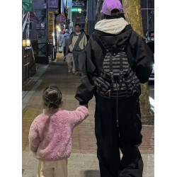 newjeans同款韓國雙肩包小衆設計拼色條紋機能羊毛雙肩書包休閒包