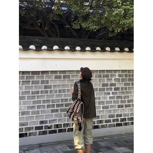 newjeans同款韓國雙肩包小衆設計拼色條紋機能羊毛雙肩書包休閒包