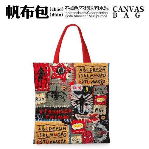 原創藝術帆布包袋個性設計感托特包不掉色單肩酷文藝小衆怪奇物語