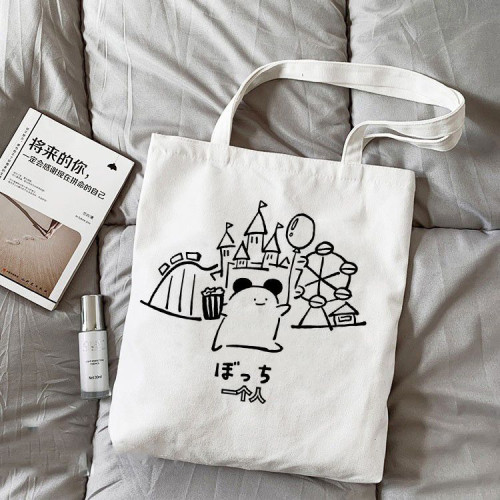 ekot日語表情帆布袋日本搞怪表情包時尚托特包學生書包拉鍊手提包