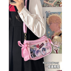 基礎款小食量腋下痛包雙面背甜美lolita單肩斜後後背包蝴蝶結PU二次元