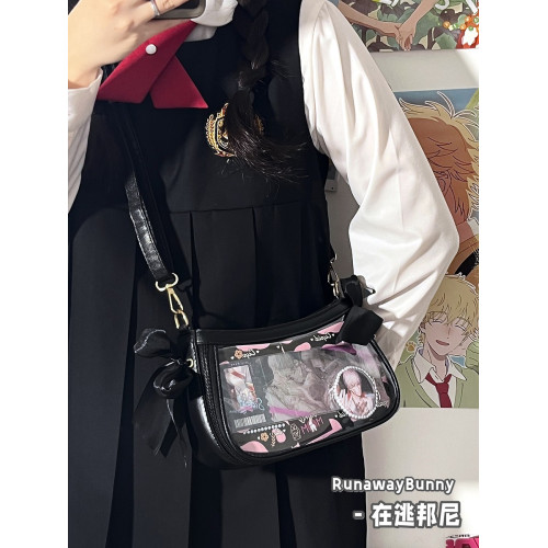 基礎款小食量腋下痛包雙面背甜美lolita單肩斜後後背包蝴蝶結PU二次元