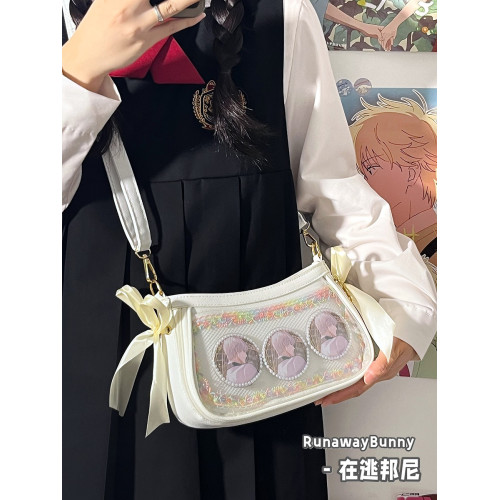 基礎款小食量腋下痛包雙面背甜美lolita單肩斜後後背包蝴蝶結PU二次元