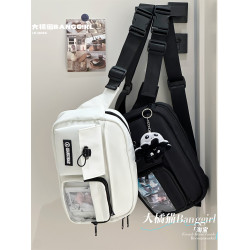 休閒小後後背包工裝小衆斜後後背包男騎行運動單肩包女胸包簡約ins小痛包