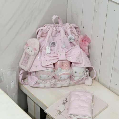 可愛20cm娃包抽繩痛包二次元少女雙肩包透明痛包百搭學生星星後後背包