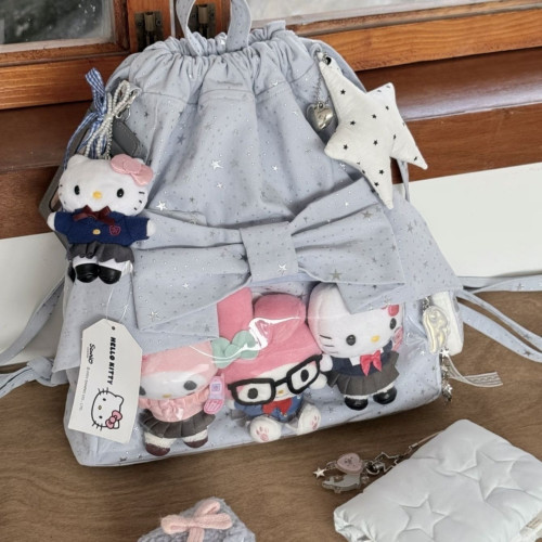 可愛20cm娃包抽繩痛包二次元少女雙肩包透明痛包百搭學生星星後後背包